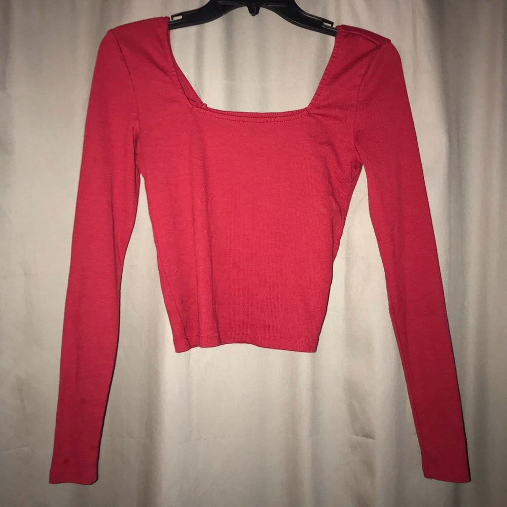 square neck tight red crop top